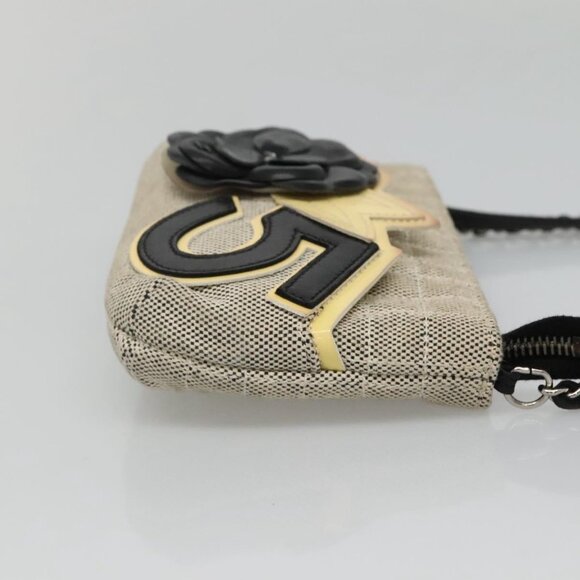 CHANEL Choco Bar Chain Camelia Shoulder Bag Canvas Gray Silver CC Auth 132885 - Picture 5 of 16